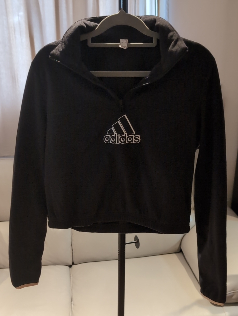 adidas Black Quarter-Zip Fleece Logo Sweatshirt